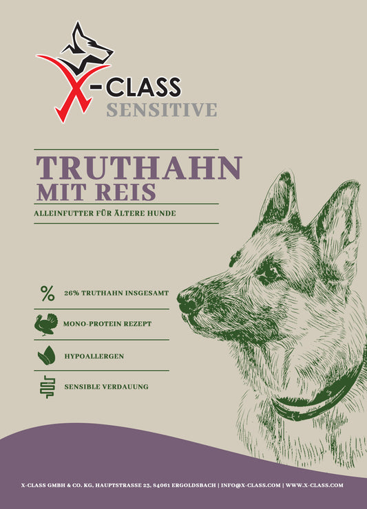 X-CLASS Sensitive Truthahn mit Reis light und für ältere Hunde